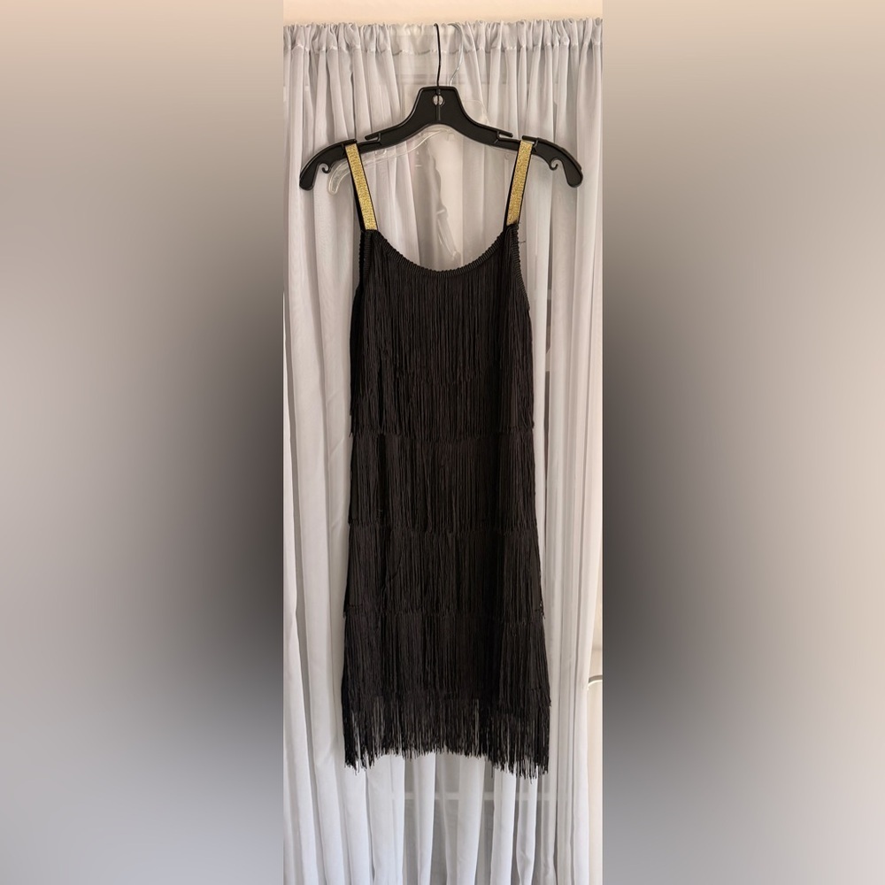 20’s Style Black Fringe Flapper Midi Dress Medium